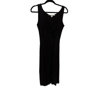 Diane von Furstenberg Black Sequin Drape Front Shift Dress Sz 6
